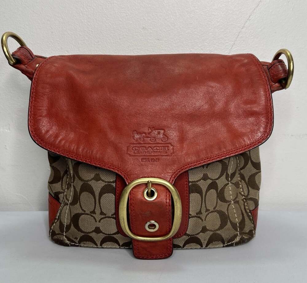 Vintage Coach Y2K Bleecker Signature C Red Orange Flap Bag Purse NO STRAP